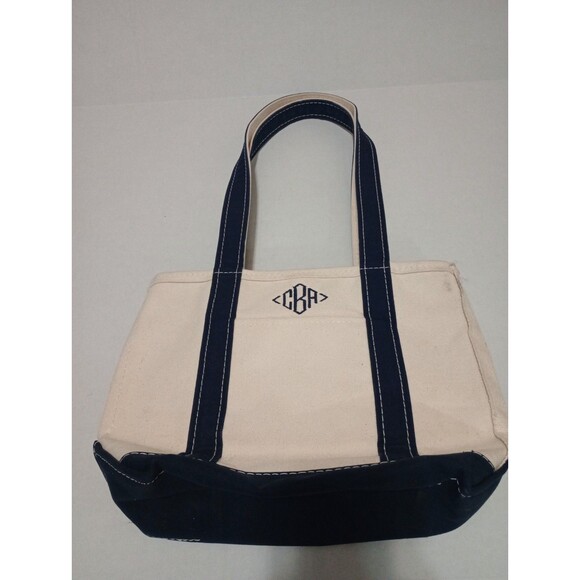 LL Bean Boat & Tote Bag USA Made Canvas Blue Zipper CBA Custom Monogram Small - Picture 14 of 14